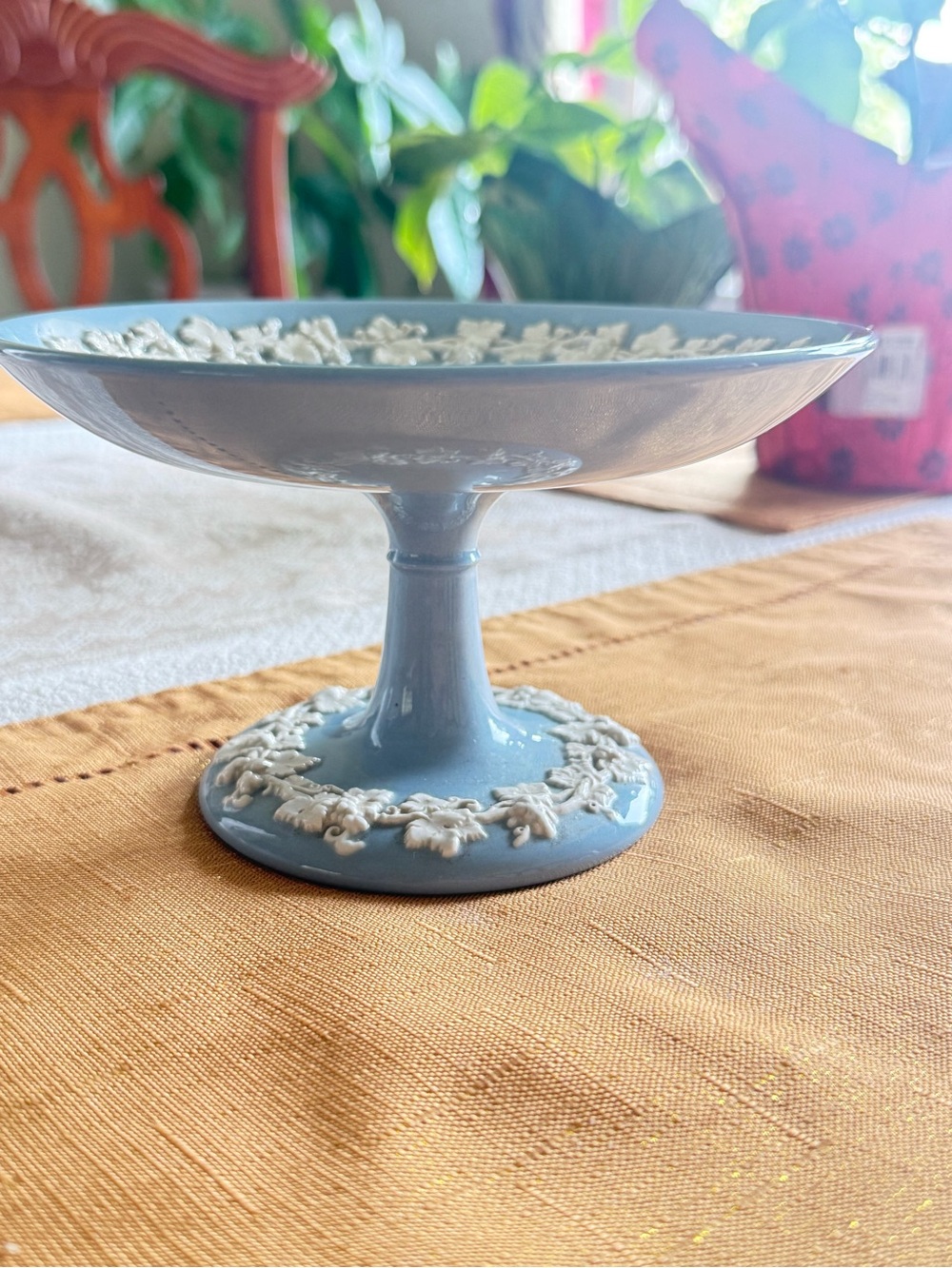 Wedgwood Light Blue Serving Bowl with Cream Floral Relief